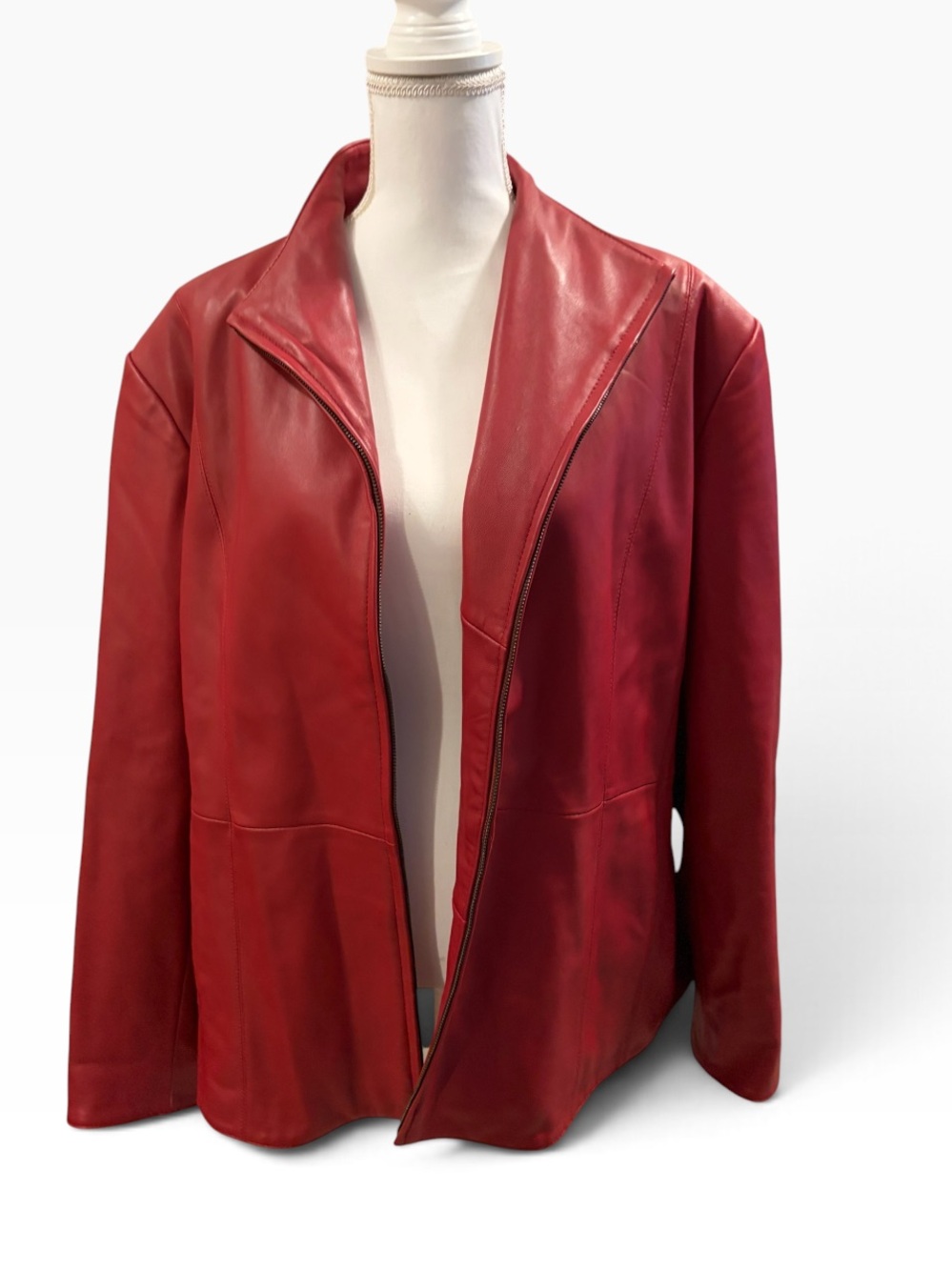 Gallery Woman Red Genuine Lamb Leather Jacket 2X Plus Size Zip Front